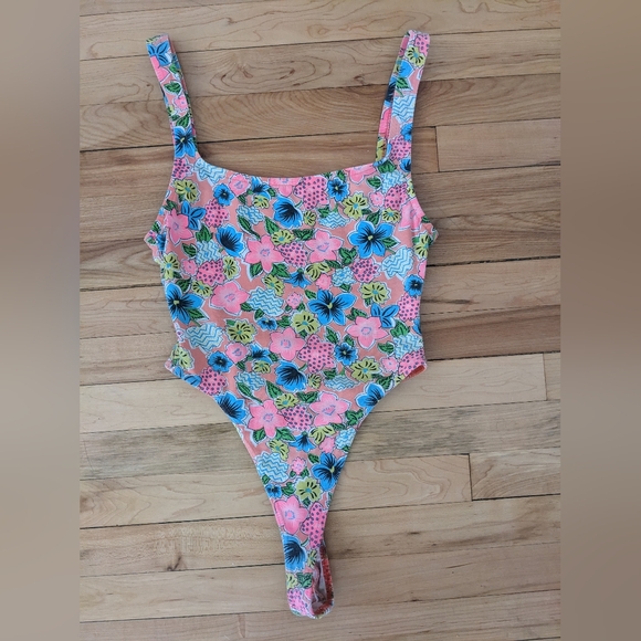 Vintage Cotton 80's thong back floral bodysuit - Picture 2 of 4